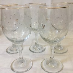 Vintage Libbey Frosted Christmas Holly and Berry Wine Glasses Goblets Gold Bows