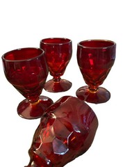 Set of 4 Vintage Mid-Century Viking Glass «Georgian Ruby» Red Goblets- Glows