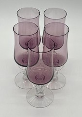 Set Of 5 Vintage Fostoria Distinction Plum Wine Glasses Elegant Hand Blown Glass
