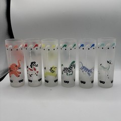 Vintage Libby Carousel Circus Animal Glasses Frosted Set of 6