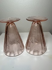 Set of 2 Vintage Jeannette Floral Poinsettia Pink 4.5″ Footed Juice Tumbler