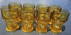 8- Vintage 60s/70s MCM ANCHOR HOCKING Amber Georgian Honeycomb Gold Glass 5.5”