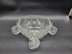 Vintage Hazel Atlas Williamsport Clear Glass Star & Fan Punch Bowl w/ 3 Cups