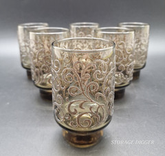 Vintage Libbey Smoke Empire Scroll Prado Highball Glassware Stacking Set Of 6