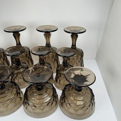 VTG Lot Of 12 Noritake Perspective Smoke Brown Glass Goblets Wine & Sherbet Cups