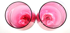 Vintage Pair of Gorham Crystal 7 1/4″ Francine Pink Clear Stemmed Water Goblets