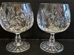 Crystal Brandy Snifters Cut Glass Pinwheel Pattern Set of 4 Stemmed Glasses