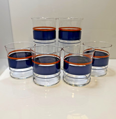 Vintage Blue and Orange Stripe Drinking Glasses – 2 Tumblers & 4 Juice – EUC
