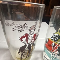 Vintage 1950’s Set Of 2 Glasses “Gay 90’s Gas Buggy” & “Bicycle for two” Unique