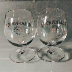 COURVOISIER BRANDY GLASSES, Crystal, 3 1/2″, 3 Oz, 22K Trim, FRANCE, 2PCS