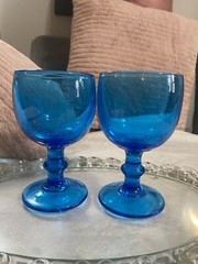 Imperial Glass Hoffman House Antique Blue Water Goblets Pair (1c) 5.8inch