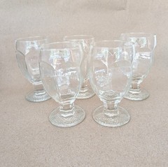 (5) Rare Vintage Libbey Chivalry Clear Banquet Goblets Six Panel 5 3/8” MCM