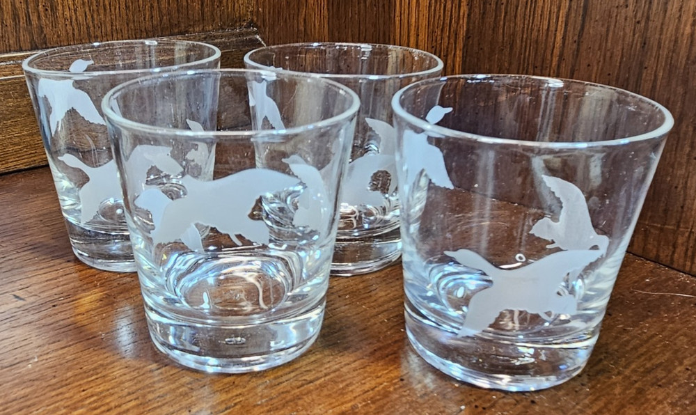 Handsome Set of 4 Etched Frosted Geese Lowball Glasses Federal Glass 4 oz