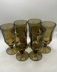 Vintage Duz Crystal Smoke Brown Champagne Water Goblets Pedestal Glass Set of 6