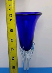 One Off Hand Blown And Signed Cobalt Blue 10-3/8” Champagne Flute
