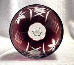 LAUSITZER CHAMPAGNE COUPE/SHERBET AMETHYST PURPLE CUT TO CLEAR CRYSTAL BOHEMIAN