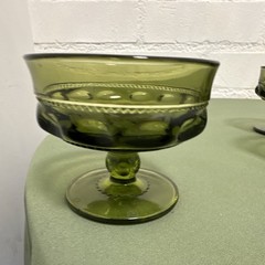 Unmarked Green Glass Goblets Set of 3, 4 oz, 3.5in Tall, 4in Dia