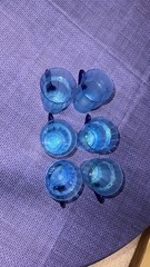 Fenton Celeste Blue Stretch Glass Pitcher and six glasses Cobalt Handles HTF