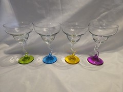 Set Of 4 Libbey Z Stem 7″ Margarita Glasses Green Blue Yellow Pink