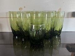 Vintage Anchor Hocking Central Park Fern Glasses MCM 5 Large & 1 Small EUC