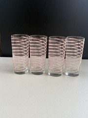Vintage Mid-Century Pink Spiral Stripe Highball Glasses – Set of 12 MCM Tumblers