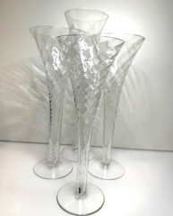 Set 4 Various Size Pattern Fluted Hollow Stem Champagne Glasses 8.5» to 10.75»