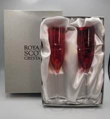 Royal Scot Hand Cut Crystal Ruby Diamante Champagne Glasses • Swarovski Elements