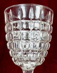 EAPG Goblet Cube Block Knob Stem Rayed Base Clear Glass 1870s #168