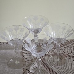 Morgantown Glass «Mayfair» Etched Champagne Glasses Set of 4 Art Nouveau Style