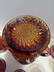 VTG Indiana Heirloom Cadmium Glass Amberina Iridescent Pitcher&6 Goblets Set EUC