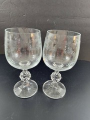 Bohemia Crystal Crystalex Queens Lace Wine Glasses Set of 2 Clear Etched Vintage