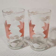 2 Vtg Pink & White Floral Tumblers Glasses Swanky Swig 5″ EUC