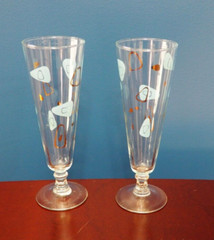 Federal Glass Amoeba/Boomerang Teal with 24kt Gold Pilsner Champagne Wine
