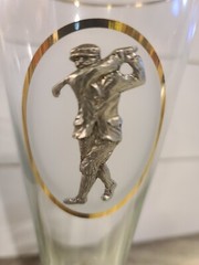 2 Pilsner Beer Glass with 3D Pewter Golfer, Golf Bag & Golf Ball Accents
