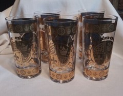 Vtg Highball Glasses Vito Bari Gold Crest 22Kt Gold Leaf MCM Set Of (5)
