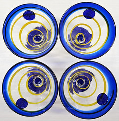 4) Kosta Boda Royal Carribean Martini Glasses Set Yellow Swirl Cobalt Cruise Lot