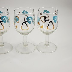 4 Federal Atomic Boomerang Cocktail Wine Stemed Drinking Glasses Turquoise Gold