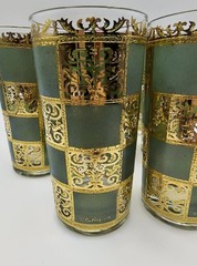 Culver Turquoise & Raised Gold 22K Tumblers Prado Design Signed Set Of 6 Vintage