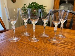Crystal Saski 7 3/4” Frosted Pineapple Stem 8 oz. Wine Glasses Made in Japan (6)