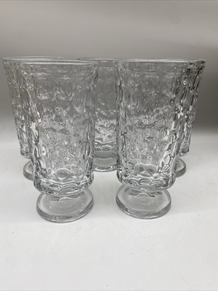 Mcm Brutalist Clear Water Glasses Hammered Glass Lot 5 Highball Cocktail 8 Oz