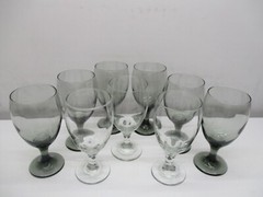 Libbey Set Of 9 Classic Water Goblets/Glasses 14oz (3 Clear) ( 6 Smokey Gray)