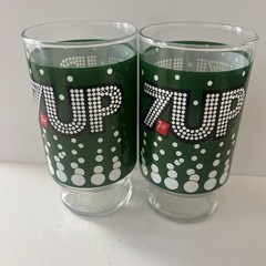 Vintage 7UP Green Logo Tumbler Glass Retro Bubble Soda Pop Barware