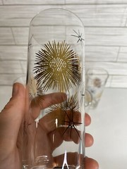 Federal Glassware 5 Tall Atomic Gold Starburst Tom Collins MCM Vtg Cups Glasses
