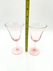 Set of 2 Tiffin Franciscan Pink Depression Glass Wine Glasses