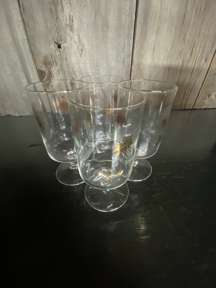 Mid Century Atomic Starburst Footed Glasses Set Of 4