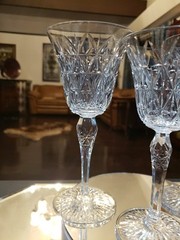 Water Goblets & Wine Glass , cut Crystal SIGNED Saint St Louis cross-cut diamond