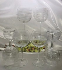Mikasa Cheers Balloon Crystal Wine Goblets (8) Etched Dots Lines Swirls 9.25″ H