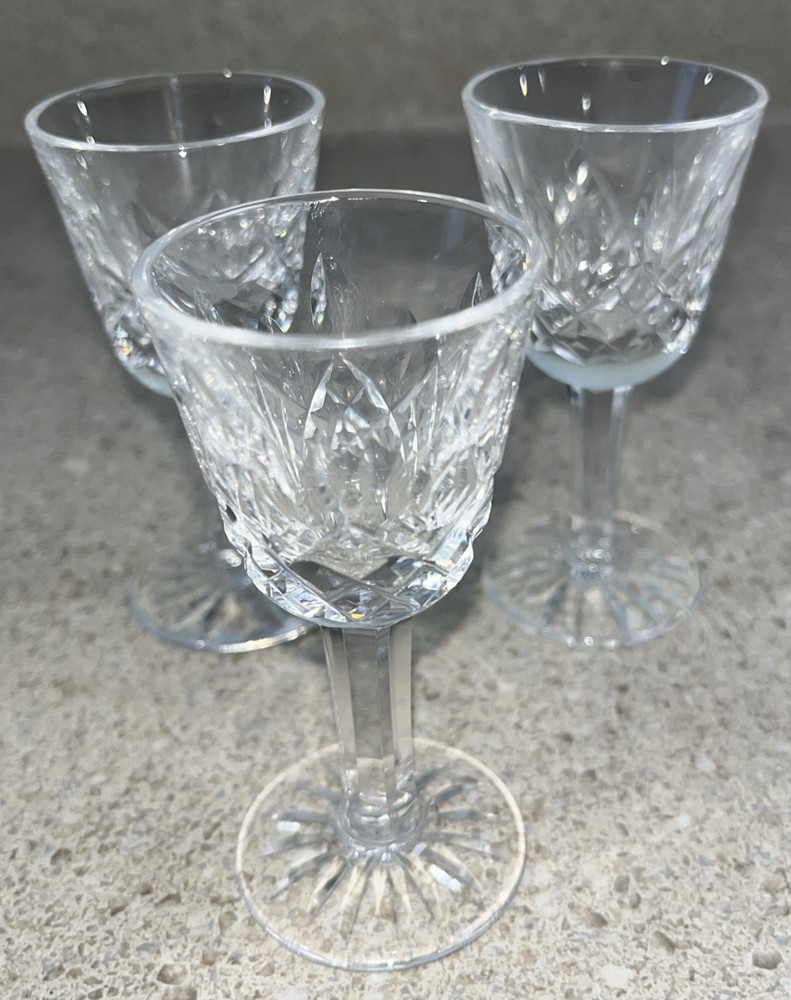 H340~ 3 WATERFORD ‘Lismore’ Cordial Liqueur FINE IRISH CRYSTAL Hand Cut 3.5″