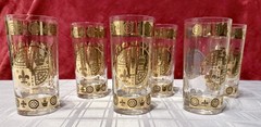 Vintage Vito Bari Gold Crest Design Highball Glasses 5.75″ Set Of 6. 612