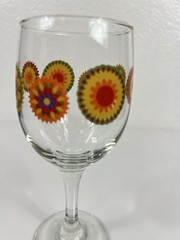 VTG Libbey Wine Glass 70’s Vibe Colorful Mandala Pattern Retro Groovy MCM